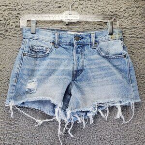 Hidden Shorts Womens XS Blue Distressed Frayed Hem Denim Button Fly Jorts *Read*